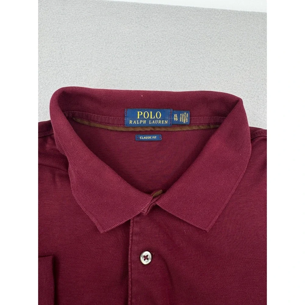 Polo‎ Ralph Lauren Long Sleeve Soft Cotton Polo Shirt Mens XL Maroon Flesh Pony